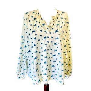 Universal Thread Cotton White Boxy Floral Split Buttoned Neck Peasant Boho Top